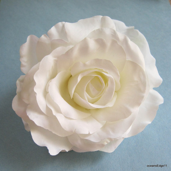 Wedding - 5 inch White Silk Flower Rose Brooch Pin