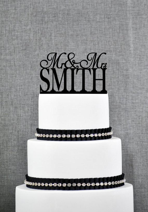 Hochzeit - Traditional Last Name Wedding Cake Toppers, Unique Personalized Wedding Cake Topper, Elegant Custom Mr and Mrs Wedding Cake Toppers - (S004)