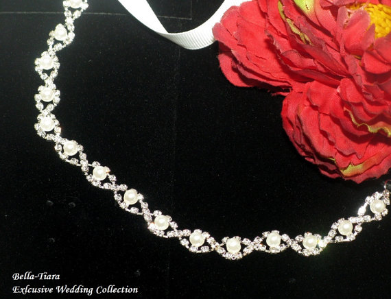 Hochzeit - SAMPLE SPECIAL  rhinestone pearl headband, wedding pearl headband, stretch wedding headband, bridal pearl headband, sash wedding headband