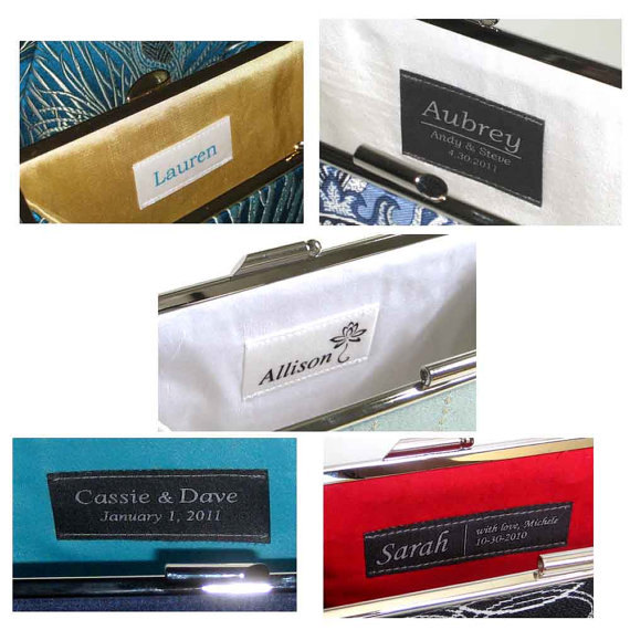 زفاف - Add on - Custom Silk Labels for your Wedding Clutches - Sewn Into Lining - Choose Color and Style