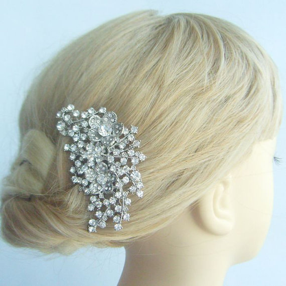 Wedding - Vintage Style Rhinestone Crystal Flower Bridal Hair Comb, Wedding Hair Comb, Wedding Hair Accessories, Art Deco Bridal Headpiece HSE04926C1