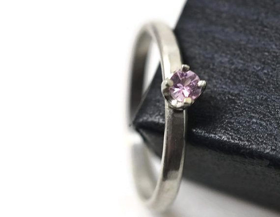 Hochzeit - Tiny Pink Sapphire Ring, Simple Engagement Ring, Natural Gemstone Ring, Dainty Pink Jewel Ring