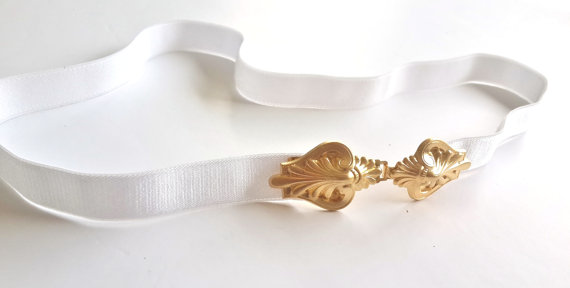 Hochzeit - Bridal Waist Belt - Gold Belt - Wedding Belt - White Belt - Elastic Belt - Skinny Belt - Bridal Belt - Wedding Accessories