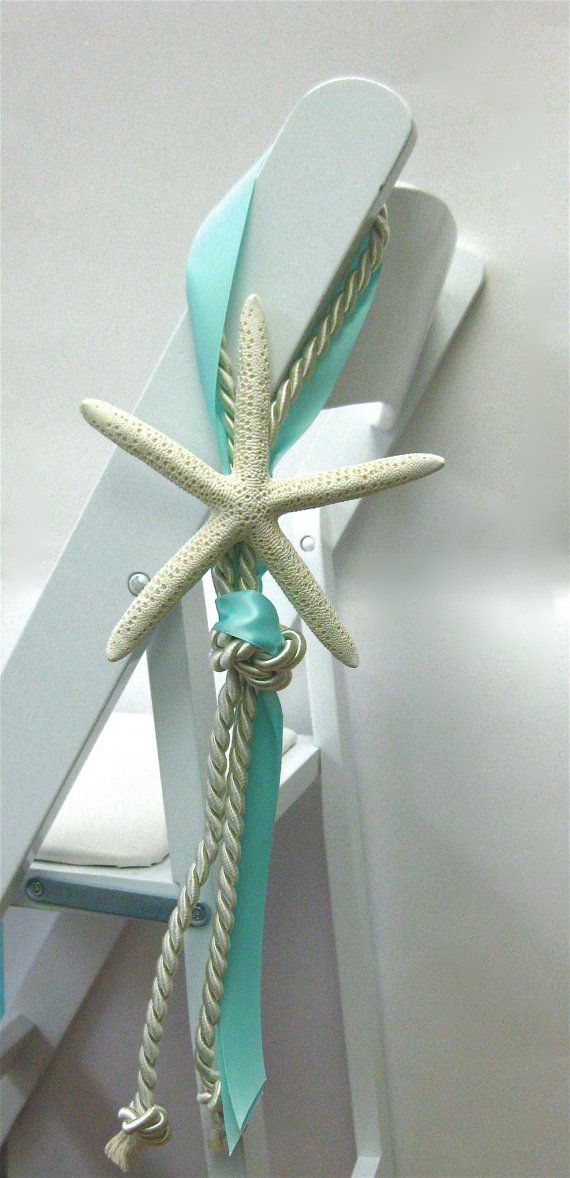 زفاف - Beach Wedding Decor Starfish Chair Decoration - Natural White Or Sugar Starfish With Cording And Ribbon - 24 Ribbon Colors Available