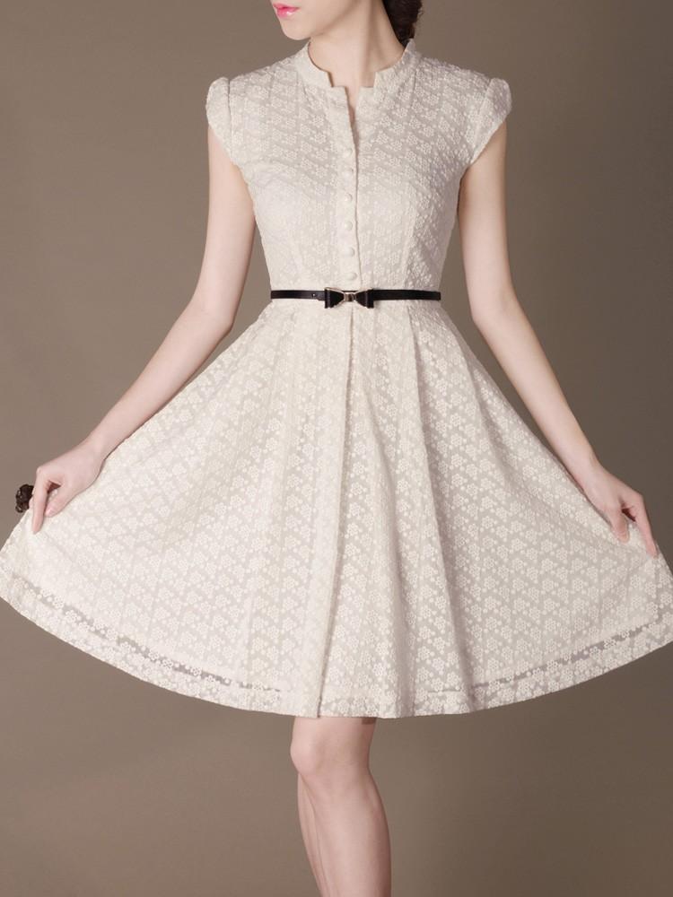 Wedding - Beige Lace Stitching Chiffon Dress