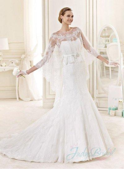 Mariage - JW15148 Elgant strapless lace mermaid wedding dress with short lace cape