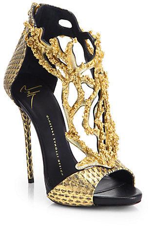 Wedding - Giuseppe Zanotti Goldtone Coral Python Sandals