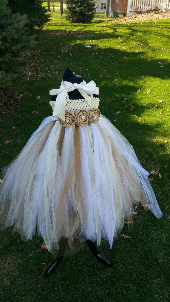 Hochzeit - Gorgeous Ivory and Beige Multi Layered Tutu Dress - tulle dress, flower girl dress, pageant, photos, birthday, wedding - Ready to Ship