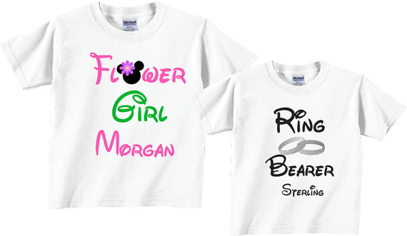 زفاف - Flower Girl and Ring Bearer Shirts with Flowers and Ring Motif Tees
