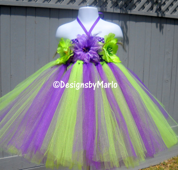 Mariage - Purple tutu dress Lime tutu dress READY TO SHIP 24M 2T 3T Purple lime green Tulle dress Pageant dress Flower girl dress Pageant tutu