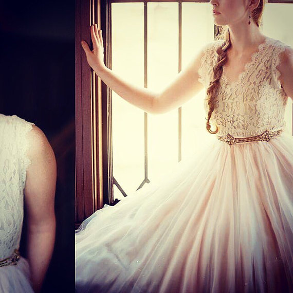 Свадьба - Laura-Perfect ivory blush champagne Wedding Dress-made to order