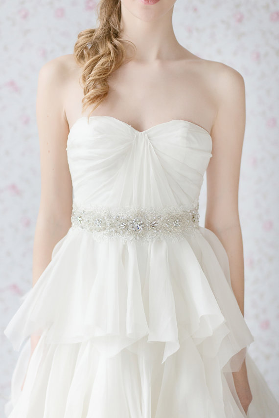 Wedding - Crystal Sash, Wedding Dress Sash,  Bridal Swarovski Crystal Sash, Laced Sash, Wide Beaded Sash