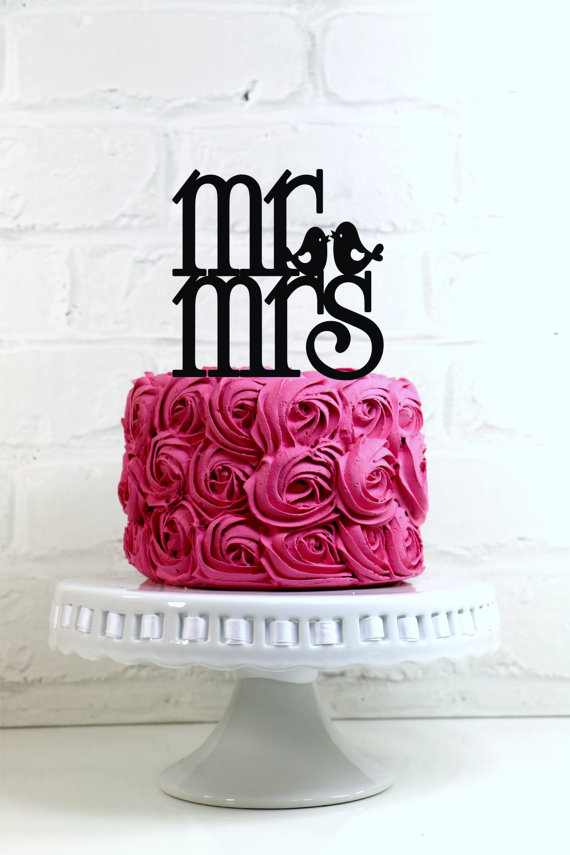 Wedding - Mr & Mrs Love Bird Wedding Cake Topper or Sign