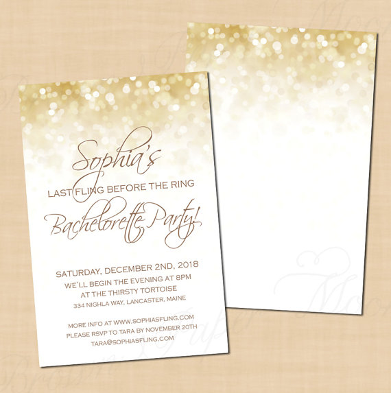 Mariage - White Gold Sparkles Text-Editable Bachelorette Party Invitation: 4 x 6 - Instant Download