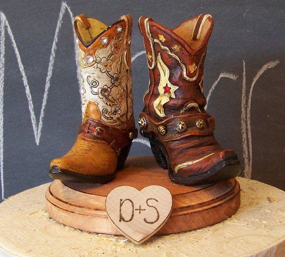 Hochzeit - Rustic Cake Topper-His and Her Western Cowboy Boots-Wedding Cake Topper-Barn Wedding