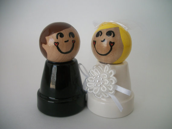 Hochzeit - Clay Pot People Bride and Groom Wedding Cake Toppers, Clay Pot Bride and Groom READY TO SHIP