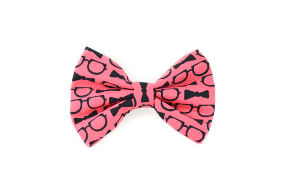 Mariage - Geek Chic Dog Bow - Preppy Bow Tie and Glasses Detachable Coral and Salmon Pet Bow Tie for Cats and Dogs