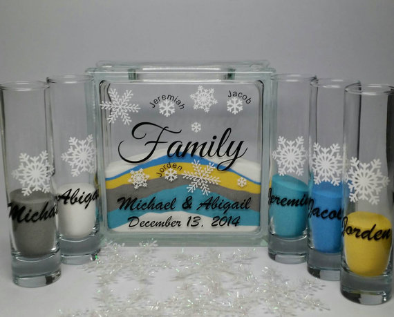 زفاف - Unity Sand Set for Blended Family - Personalized - Custom Winter Wedding Decor - Unity Candle Alternative - Snowflakes Winter Wedding Theme