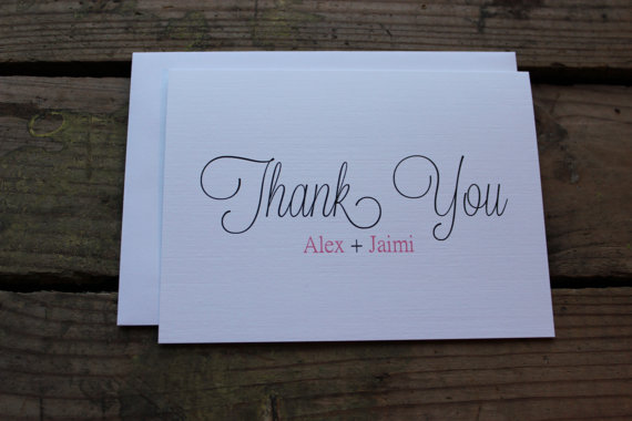 Hochzeit - Wedding Thank You Cards with Envelopes / Custom Name Bride & Groom/ Shower / Couples / Set of 10