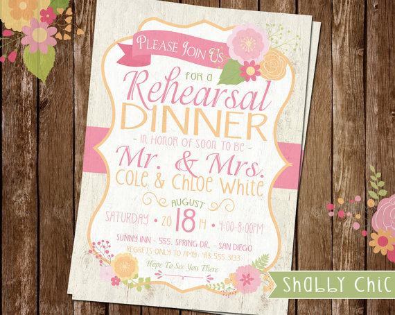 Hochzeit - Elegant Shabby Chic Rehearsal Dinner Invitation, Engagement Party Invite Wedding