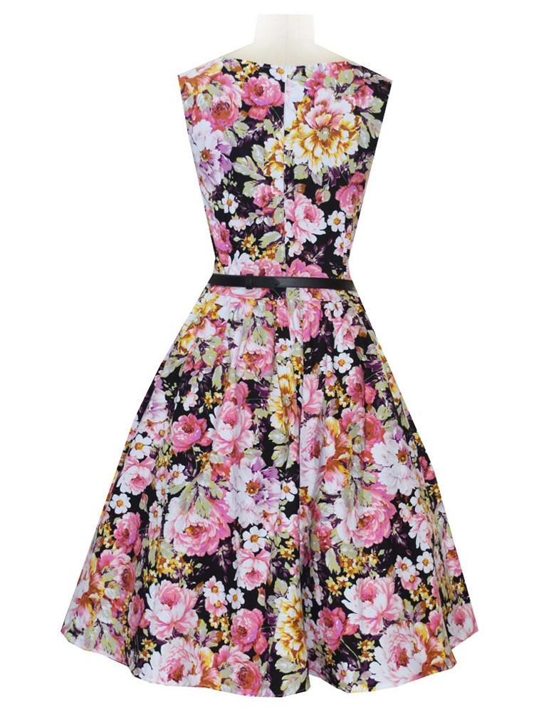 Mariage - Hepburn Style Retro Peony Printed Dress