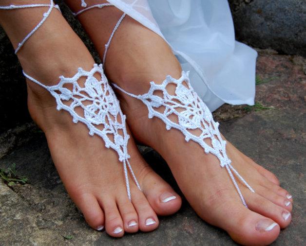 Hochzeit - Crochet Beach Barefoot Sandals, Wedding Accessory