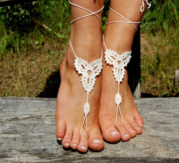 Mariage - Crochet Beach Barefoot Sandals, Wedding Accessory