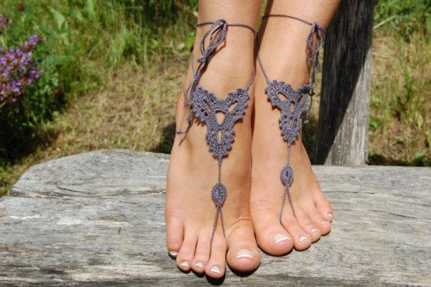Свадьба - Crochet Beach Barefoot Sandals, Wedding Accessory