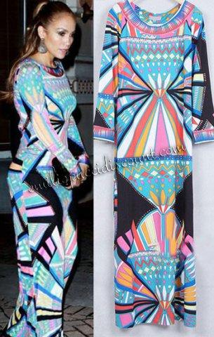 زفاف - Emilio Pucci Jennifer Lopez Maxi Dress Multicolor Print