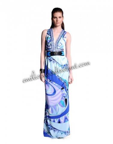 Hochzeit - EMILIO PUCCI Tragara Print Sleeveless Evening Gown Blue