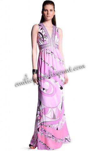 Mariage - Online EMILIO PUCCI Deep V Neck Tragara Print Long Dress Pink