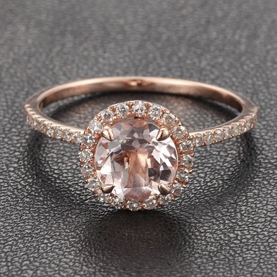 Hochzeit - 14K Rose Gold Halo Pave Diamond Engagement Ring/Cocktail Ring With Morganite Center Stone