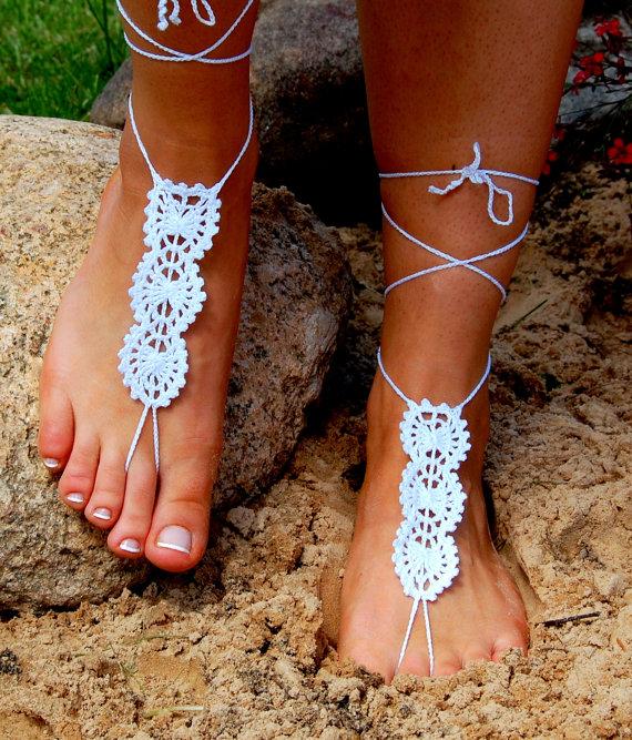 Mariage - Crochet Barefoot Sandals, Beach Shoes, Wedding Accessories, Nude Shoes, Yoga socks, Foot Jewelry