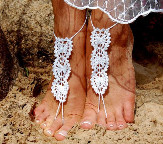 Свадьба - Crochet Barefoot Sandals, Bridal Shoes, Beach Shoes, Wedding Accessories, Nude Shoes, Yoga socks, Foot Jewelry