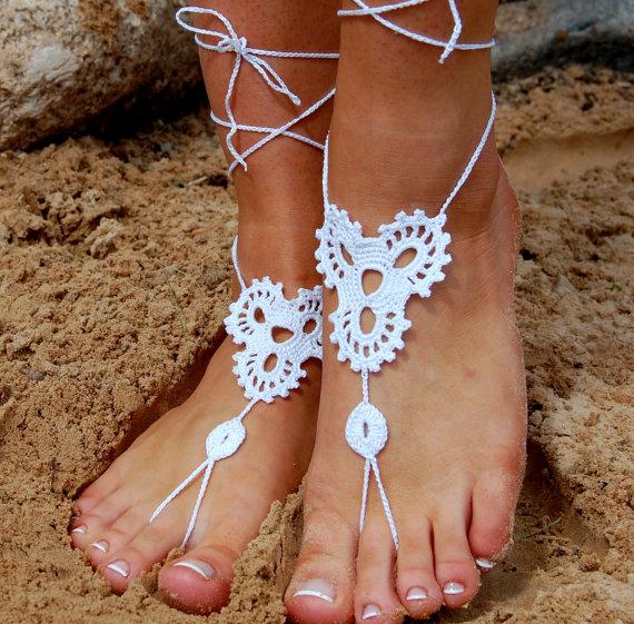 Mariage - Beach Wedding Shoes, Crochet Barefoot Sandals, Bridal Shoes, Wedding Accessories, Nude Shoes, Yoga socks, Foot Jewelry