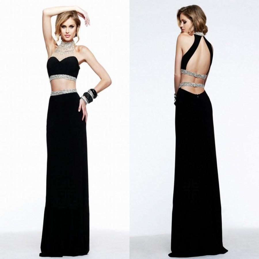 Mariage - Sexy Two Pieces Black Sheer Evening Dresses Hot High Neck Crystal Beaded Backless Party Prom Formal Dress Gown High Quality 2015 Newest Online with $111.26/Piece on Hjklp88's Store 