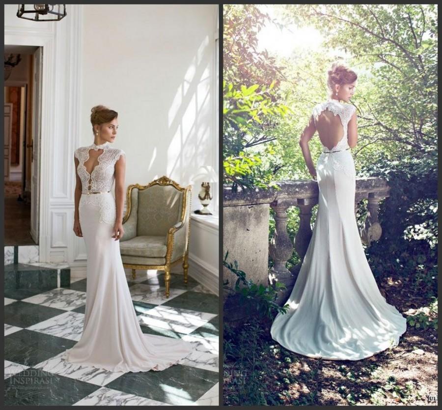 Wedding - New Arrival Mermaid Wedding Dresses 2015 Julie Vino Hollow Sexy Garden Spring Chiffon Applique Sweep Train Cap Sleeves Bridal Dress Gowns Online with $123.72/Piece on Hjklp88's Store 