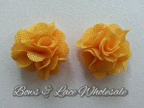Hochzeit - 2" Yellow Burlap Flowers, Set of 2, Rustic, Textured DIY Flower