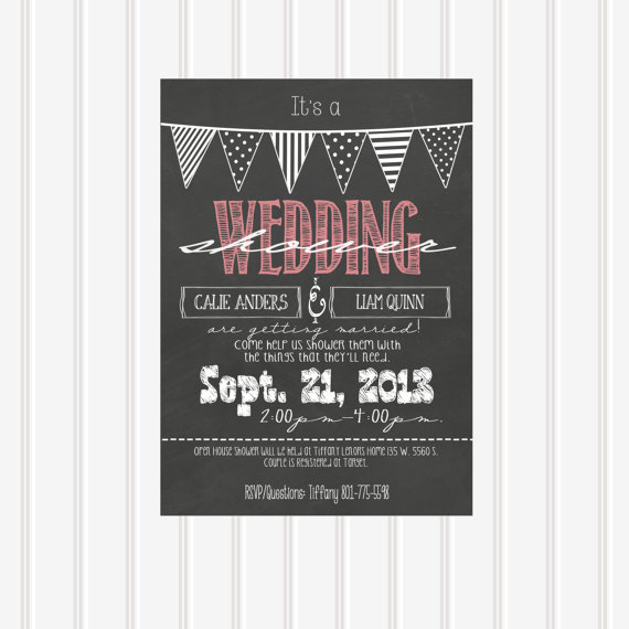 Hochzeit - Custom Printable Wedding Shower Invitation Chalkboard Style 5x7
