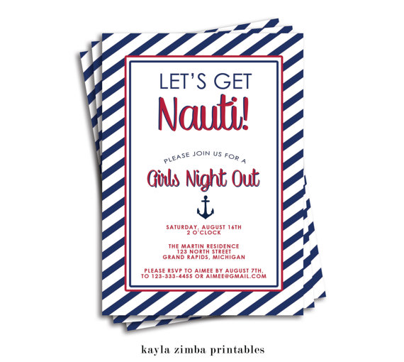 زفاف - Nautical Bachelorette Invitation, Nautical Party, Anchors, Striped Invitation, Red, Blue, Sailor Invitation, Girls Night Out