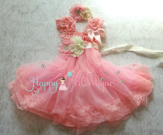 Hochzeit - Flower girl dress, Pink Chiffon Embellished Lace Dress set,Girls dress,baby dress,1st Birthday dress, wedding flower girl,Pink dress,Wedding