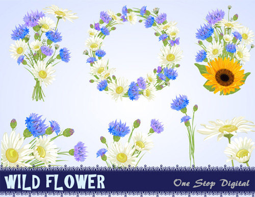 Wedding - Instant Download: Digital Flower Bouquet Clip Art Flower Wreath Wild Daisy Sunflower Wedding Invitations Card Making Scrapbooking 0113