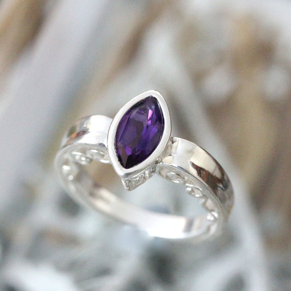 زفاف - Deep Purple African Amethyst Sterling Silver Ring, Gemstone Ring,Marquise Shape, Engagement Ring, Stacking Ring, Eco Friendly -Made To Order