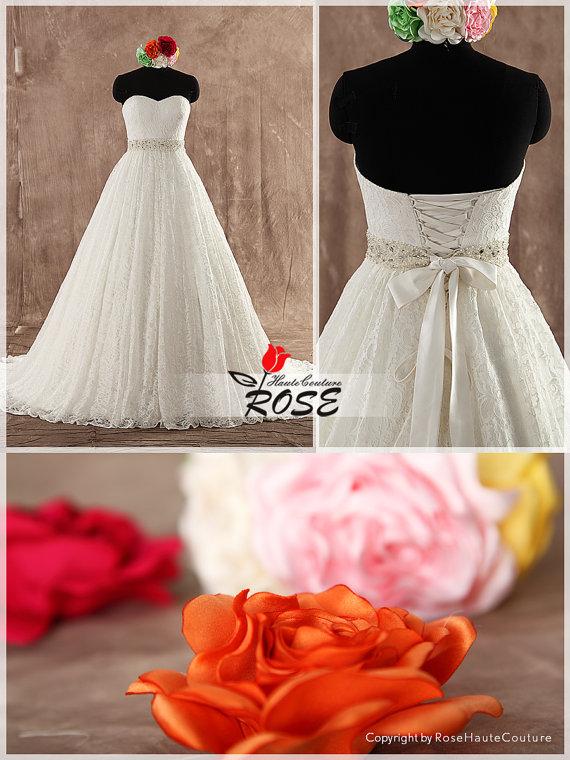 Свадьба - Sweetheart Ball Gown Wedding Dress French Lace with Detachable Crystal Beaded Sash Style WD106