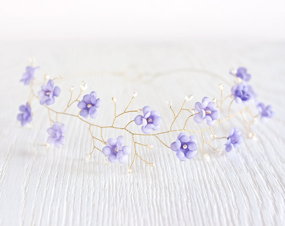 Hochzeit - Lilac hair accessories, Violet wedding, Flower crown, Hair accessories, Gold tiara, Light purple floral headband, Flower headbans, Headpiece