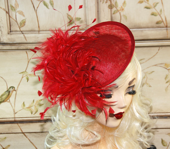 Свадьба - Red Fascinator - Kentucky Derby Hat - Wedding Fascinator Hat - Tea Party Fascinator Hat - fancy English Hat