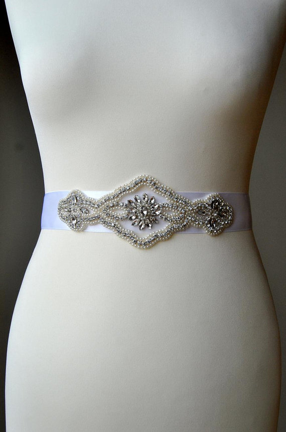 Mariage - Luxury Pearls Crystal Bridal Sash,Wedding Dress Sash Belt,  Rhinestone Sash,  Rhinestone Bridal Bridesmaid Sash Belt, Wedding dress sash
