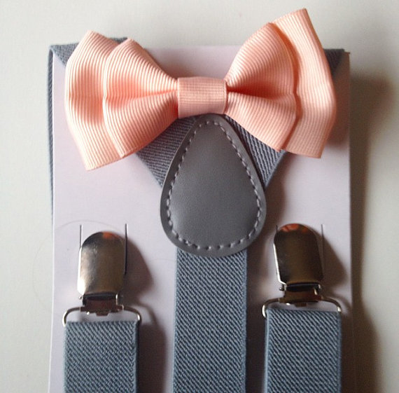 زفاف - Suspender Bowtie set Peach Baby bow tie Suspenders Pink Boys Bowties Peachy Pink Toddler Necktie Men bowtie Wedding Ring Bearer Outfit gifts