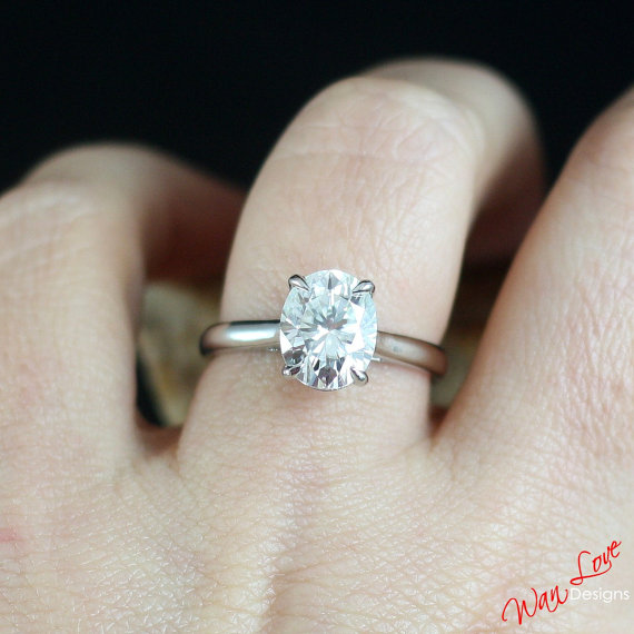 زفاف - Forever Brilliant Moissanite Engagement Ring Solitaire Oval 3ct 10x8mm 14k 18k White, Yellow, Rose Gold-Custom made-Wedding-Promise Platinum