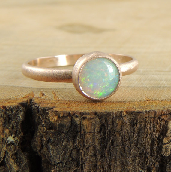 Hochzeit - Opal Engagement Ring 14k Rose Gold
